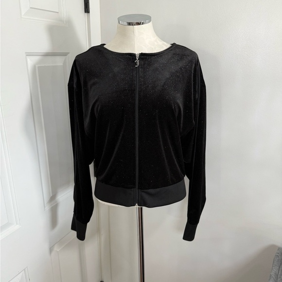 Juicy Couture Velvet Bomber Jacket Black Full Zip - Picture 2 of 8